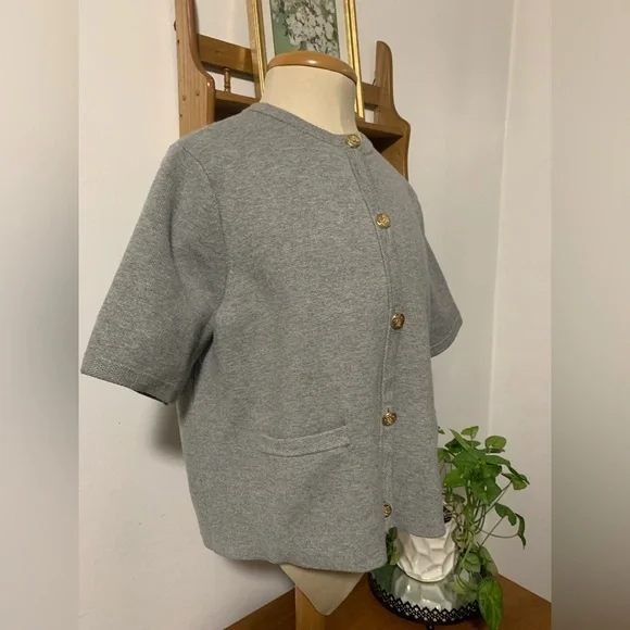 Abercrombie & Fitch Lux Soft Heavy Knit Gray Cardigan Jacket with Gold Buttons L - Picture 6 of 16